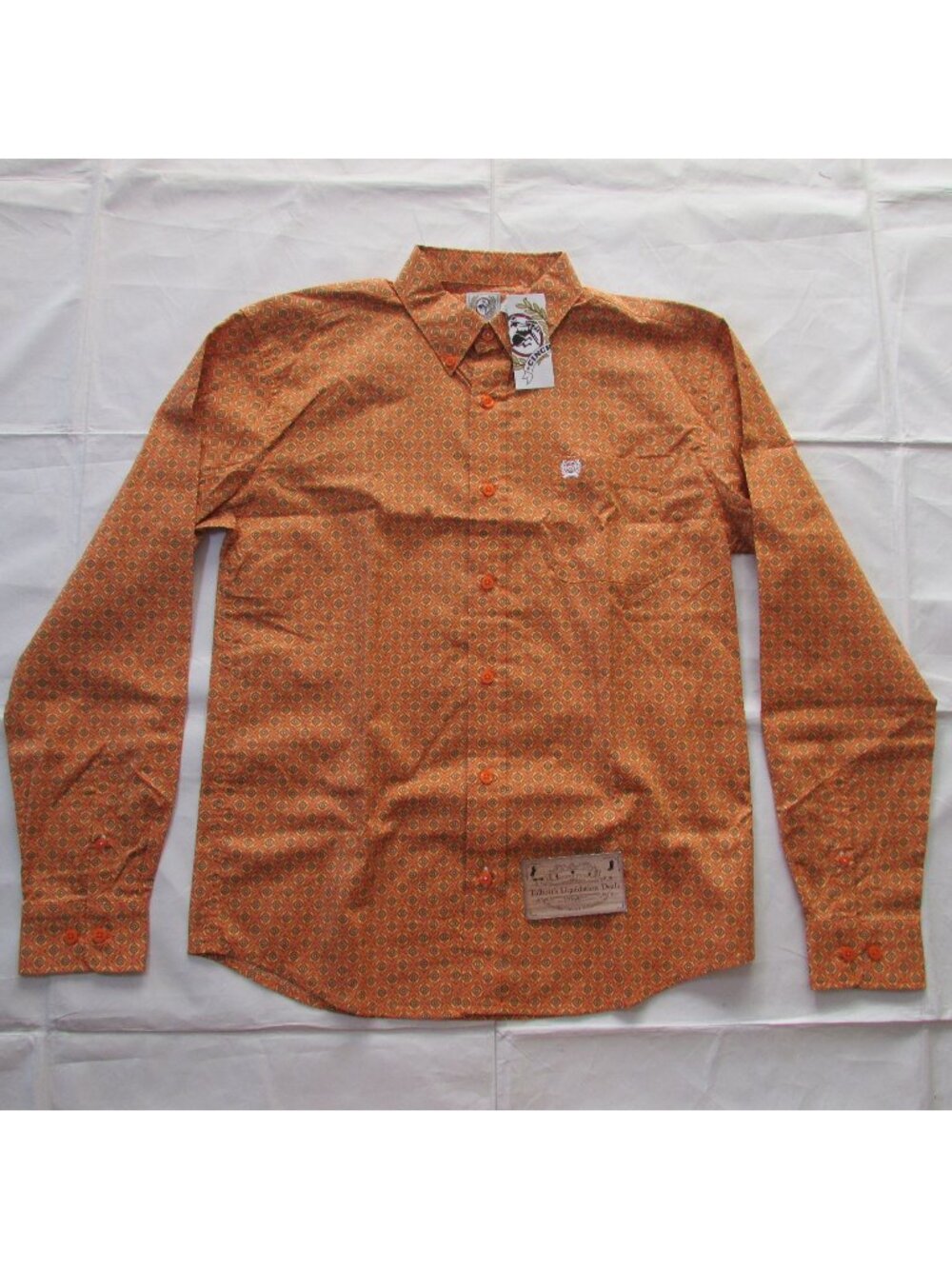 Cinch Boy's XL (14) Long Sleeve Geo Print Button Shirt Orange MTW7060410